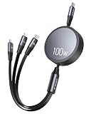 【さらに進化-新登場&100W+27W】3in1 巻き取り充電ケーブルUSB-C to USB-C ケーブルPD対応1OOW/5A QC4.0 急速充電USBけーぷる usb type c（10ow）usb-L（27W）マイクロusb（10W）マルチ 3台同時給電 充電コード自由式 各機種対応 3つの異なる充電ポート 1年間メーカー保証