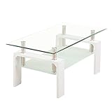 (OSJ)ガラステーブル コーヒーテーブル 幅98cm 強化ガラス天板(クリア天板+ホワイト脚)