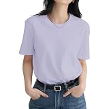 [Mmlnrc] Tシャツ レディース 半袖 [8.11オンス 綿100％ 厚手 透けない よれない]クルーネック 夏服 カットソー トップス 重ね着 丸襟 スポーツウェア カジュアル ゆったり 体型カバー 着痩せ おしゃれ 無地 快適 白tシャツ 黒tシャツ 春 夏 秋 (JP, アルファベット, L, 標準, パープル)