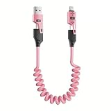 4in1カールコードケーブル Type-CからLightningへ USB-AからType-Cへ 変換コネクタ付きカールコード充電ケーブル65W 最大480Mbps 4イン1マルチ充電ケーブル ノートパソコンPD対応 iPhone Samsung (ピンク)