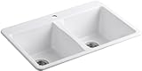 KOHLER K-5873-1-0 Deerfield Double Bowl Top-Mount Kitchen Sink with One Hole Drilling, White [並行輸入品]