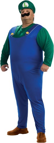 Super Mario Bros. - Luigi Adult Plus Costume スーパーマリオブラザーズ - ルイージ大人用プラスコスチューム♪ハロウィン♪サイズ：Plus (One-Size)