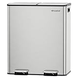 Lovewind ゴミ箱 2分別、30L×2台 キッチンゴミ箱 蓋付き 2コンパートメント ステンレス製ゴミ箱 取り外し可能なインナーバケツ付き キッチン/ホームオフィス用 シルバー