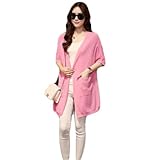 薄手 半袖Vネックモモンガカーディガン ポケット マタニティカーデ 黒 ピンク 白 グレー 水色 (ピンク)