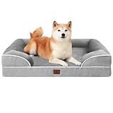 EHEYCIGA 犬 ベッド ペットベッド 防水 猫 ベッド 洗える 犬用 クッション 高反発 取り外せるカバー 滑り止め オールシーズン 中型犬 大型犬(91x68x16.5cm，グレー)