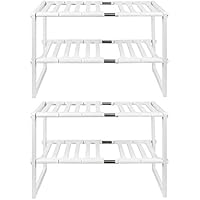 シンク下伸縮棚 台所収納 すきま収納 収納2段 洗面ラック フリーラック伸縮タイプ組立式 ホワイト2段 簡単組立 排水トラップを避けて スペースラック 2個入り