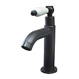 洗面水栓 蛇口 水栓金具 単水栓 シングルレバーハンドル 陶器 ブラック（黒） [奥行16×吐水口高9cm] INK-0302057HT