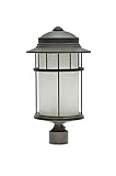 Aspen Creative 60005 Post Fixture Outdoor Post Fixture In Aged Bronze Patina with White Speckled Gla