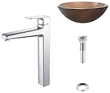 Kraus C-GV-103FR-12mm-15500CH Frosted Brown Glass Vessel Sink and Virtus Faucet Chrome by Kraus