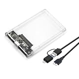 【Type-C USB3.0両対応】2.5インチ HDD SSD 外付けケース Type-C対応 USB3.0 ハードディスクケース 透明 クリア SATA3.0 UASP対応 5Gbps高速データ転送 簡単着脱 ケーブル付き クリックポスト