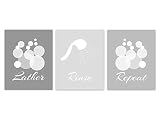 バスルームウォールアート – Lather Rinse繰り返し – グレーのシェードで – bath109 16"x20" Unframed Photo Paper Posters BATH109-1