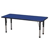 ECR4Kids 24" x 60" Rectangular Activity Table, Toddler Legs w/ Swivel Glides (Blue Top/Black Edge) [