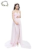 セクシーなマタニティドレス薄手シフォンガウンSplit Front Maxi Photographyドレスのビーチ カラー: ピンク