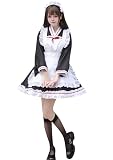 [YZZYQQ] メイド服 ロング 英国風 コスプレ衣装 長袖 女性 男性用 ハロウィン 衣装 メイド 和風 ロリータ ワンピース フリル 長袖 ドレス 人気 ブラック 3XL