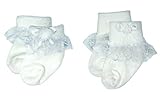 Liwely 2 Pairs Baby Girls White Lace Trim Socks Turn Cuff Lace Socks with Bows for 0 - 12 Months Inf
