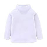 [LittleSpring] 春秋 キッズ ハイネック ｔシャツ フリース 無地 長袖 Tシャツ 白 120