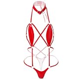 [ブラックオーメン] ボンテージ 女性 セクシー コスプレ エナメル 光沢 SM（133-赤色（レッド）、フリーサイズ） bo849-f-133-rd
