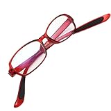 [ベルキューナ] 老眼鏡 おしゃれ メンズ レディース 首かけ ブルーライトカット ウェリントン かかるん 軽い 度付き (度数＋2.00, クリアレッド)