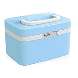 (Cyan) - First Aid Case Medicine Storage Drug Pill Container Box Plastic Lockable Bin Hand Carry ABS