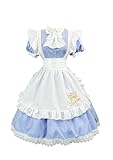 [OMZIN] メイド服 コスプレ コンカフェ ロング丈 可愛い メイドコスチューム セット クラシカル 半袖 女性 男性用 大きいサイズ ブルー M