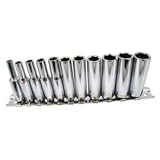 Koshihara ディープソケット11個セット、ホルダー付き　1/4"DR　6PT　インチ　DIY 整備用工具