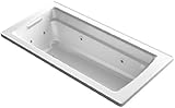 KOHLER 1949-H-0 Archer 66-Inch x 32-Inch Drop-In Whirlpool with Heater and Reversible Drain, White [