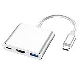 Eono(イオーノ) USB Type C HDMI アダプター HDMI 変換 ケーブル アダプター 3-in-1 高速伝送 PD急速充電 USB Type C ハブ 小型 携帯便利 金メッキ アダプター USB3.1 ドライブ不要 4K 解像度 MacBook Pro/MacBook Air/Surface Go/Matebook/USB C デバイス対応 (グレー)
