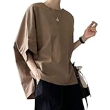 ブラウス シャツ レディース トップス 綿麻 プルオーバー カットソー 半袖 Tシャツ チュニック リネン混 カジュアル (XL, 珈琲色)