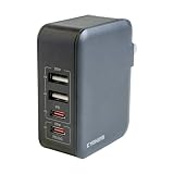 KYOHAYA USB充電器 Type-C 急速充電 PD QC 対応 20W+20W 合計40W 縦型 スリム USB-A USB-C 4ポート Power Delivery Quick Charge iPhone, AQUOS, Xperia, Galaxy, arrows, 各種対応 CHARGE GEAR QUICK POWER 40+4 JKPD40E4 (ブラック)