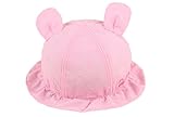 【SEBLES】ベビー 赤ちゃん 帽子 ハット フリル 丸 子ども 子供 ドット 耳付き ソフトカラー 無地 コットン UV あごゴム 春 夏 秋 女の子 可愛い(ピンク,44cm)