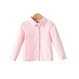 Mayababy 子供服 フォーマル 女の子 白シャツ キッズ ジュニア 女児ブラウス 白ブラウス 丸衿 笑顔 刺繍 卒園式 卒業式 入学式 発表会 結婚式 受験 (120cm, ピンク)