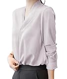 [Ladyangel] ブラウス シャツ レディース Vネック 長袖 トップス フォーマル 体型カバー 着痩せ 着回し力 きれいめ シンプル プルオーバー カジュアル 通勤 OL オフィス 春 秋