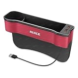 ハイエース 車シート隙間 収納 シートサイドポケット 車用 収納ボックス 七色 雰囲気ライト デュアルUSBポート スーパー急速充電器 ハイエース 200系 3型 ４型 5型 6型 グローブボックス収納バッグ 隙間ポケット 携帯電話 現金 カード の収納 小物入れ (助手席用/1個,レッド)