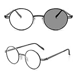 [REONAS] 丸メガネ 調光 変色 ブルーライトカット UVカット ラウンド メガネ クラフト デザインメガネ 芸能人 アーティスト レノン ラウンド4 (ブラック)