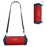 For JBL FLIP 7 ブルートゥースサウンド ケース シリコン 保護ボックス 落下保護 シリコンケース 旅行キャリーケース ショルダーストラップとメタルフック付き(ブルー)