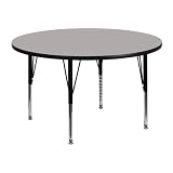 48'' Round Activity Table with 1.25'' Thick High Pressure Grey Laminate Top and Height Adjustable Pr