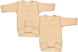 オーガニックコットン フライス 長袖ボディスーツ 2枚組 (90cm, キナリ)