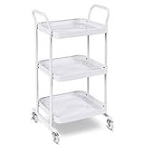 Costwayキッチンワゴン キャスター付き 収納ワゴン 3段 小回りワゴン マルチワゴン バスケットトローリー テーブルワゴン ホワイト キッチン収納