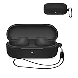 For ソニー WF-C510 用 ケース カバー 【KONXISA】ワイヤレスイヤホン ケース シリコン素材 着用しやすい 耐衝撃 防水防塵 ウォッシャブル（カラビナ付き+ストラップ付き ） 装着充電可能 持ち運びがしやすい（ブラック）