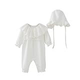 白色　ハスの花の襟　2点セット（ロンパース＋ 帽子）　かわいい　ベビー服　女の子　赤ちゃん服　幼児　子供服　女の子　丸首　4サイズ　キッズ服　ロンパース カバーオール　満月/出産祝い/プレゼント50C