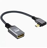 ViViSunハイスピードアルミニウムシェル3D/4K 1440p対応HDMI-MICROHDMIケーブル3D/4K 1440p対応 0.2m ナイロン編組 90° HDMI(メス)-micro(オス)延長ケーブル（0.2mグレー,左L)