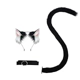 [kuroobaa] 猫耳カチューシャ しっぽ 2点セット ねこ コスプレ コスチューム ハロウィン 仮装 小物 (ブラック（耳の中 ピンク×ホワイト）)