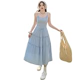 [Ishihara liacceai] キャミソール ワンピース レディース ロング Aライン レイヤード 春 夏 フリル エレガント スリムフィット ふんわり 通勤 デート キャミワンピ