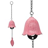 MrMrKura 風鈴 鋳鉄製 南部鉄器 金属 白 ピンク 南部風鈴 ウィンドチャイム 鉄器 おしゃれ 伝統工芸 人気 可愛い 手作り 玄関 花型 澄んだ音 夏の風物語 プレゼント ホーム飾り (ピンク)