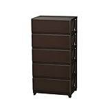 チェスト 5段 ワイド プラスチック 鏡面仕上げ /ダークブラウン