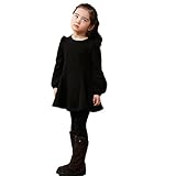 TMM　 子供服 ガールズ ワンピース チュニック リボン 子供 キッズ 長袖 女の子 ガールズ ドレス ワンピース裏起毛 発表会 結婚式 入園式 普段着 お出かけ 演奏会 (120cm, ブラック)