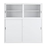 ≪セット商品≫ 【HCB-A462G-A464S-SET】 キャビネット 書庫 収納 完成品 A4サイズ対応 ガラス引戸書庫+スチール引戸書庫 戸棚 書棚 【オフィス家具市場オリジナル:日本製】 W1760×D400×H1850 ホワイトグ