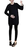 (ルナー・ベリー) Lunar Berry レディース マタニティウェア チュニック 長袖 レギンス付き セットアップ 4404 (XL, ブラック) ウエスト調節機能付 調節 カットソー 上下セット