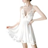 [AQURAD] 刺繍 レース サテン セクシー ベビードール ランジェリー シンプル ショーツ セット S～M 透け感 キャミソール 高見え 可愛い レディース (ホワイト)