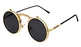 J&L Glassesレトロフリップアップラウンドゴーグル シーパンクサングラス (ゴーデン、アンバー、クリア) JL60